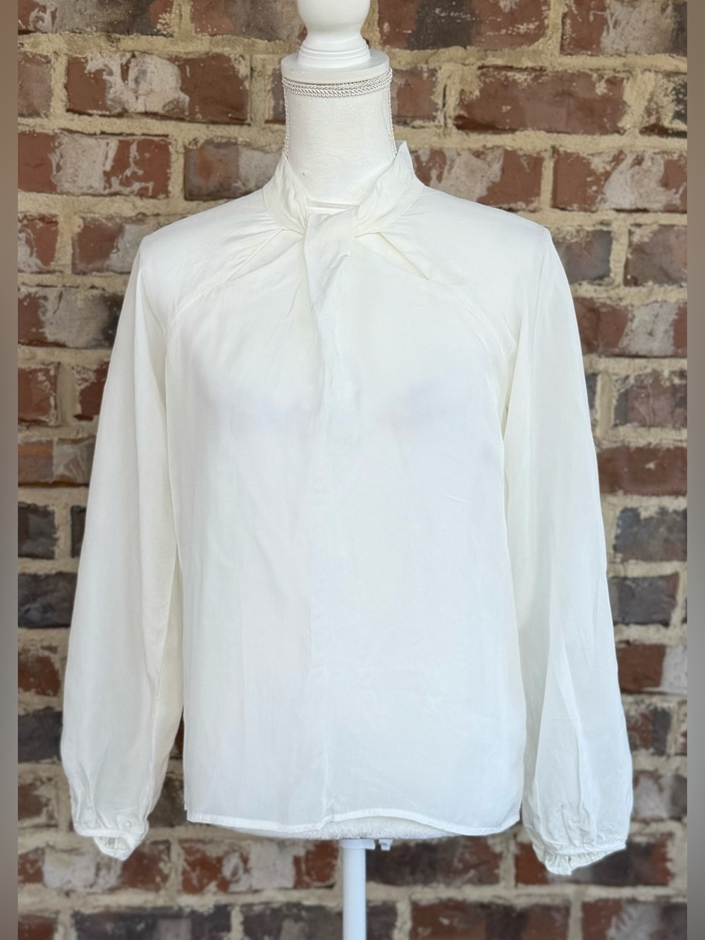 🦋 Amour Vert Cream Tie-Neck Long Sleeve Blouse